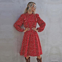 Ruffled heart-shaped dot print Ladies' Maxi dress