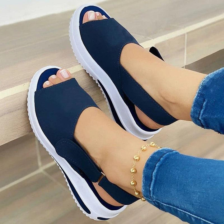 Casual Women Beach Sandals Peep Toe Wedge Shoes Woman Buckle Flats Platform Flock Female Ladies Shoes