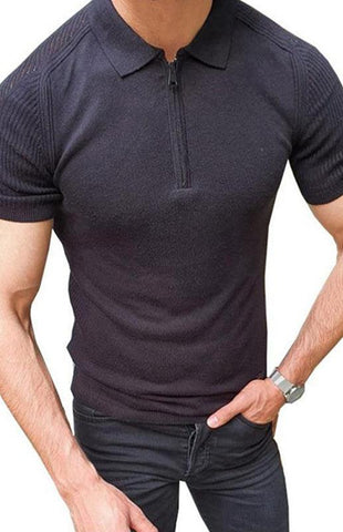 Men'S Lapel Short Sleeve Polo Shirt Solid Color Slim Knit Sweater