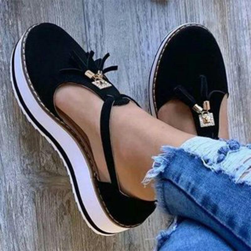 Women's Sandals  Tassel Casual Women's Shoes Women's Flat Shoes Summer Vulcanized Shoes Solid Color Thick Bottom