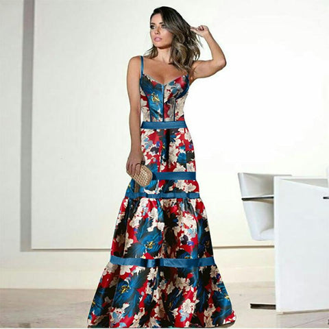 Floral Print Silk Maxi Dress