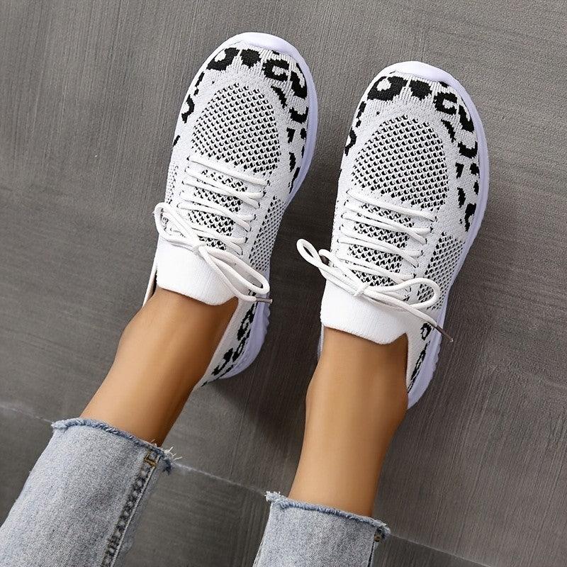 Sportschoenen met veters en luipaardprint voor dames