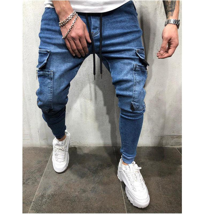 Pantalon en denim élastique skinny moto bleu pour homme