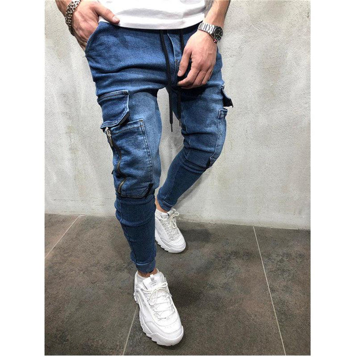 Pantalon en denim élastique skinny moto bleu pour homme