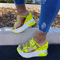 Summer Women Transparent Sandals Ladies Platform Wedges Sandals Casual Double Buckle Straps Outside Shoes