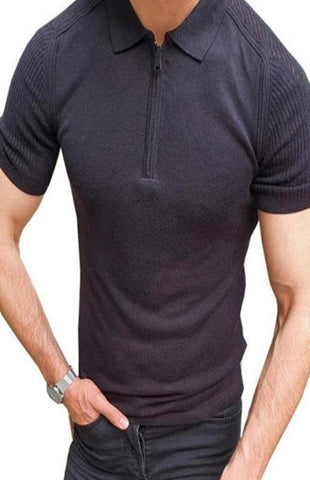 Men'S Lapel Short Sleeve Polo Shirt Solid Color Slim Knit Sweater