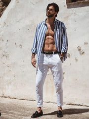 Men's European Casual Striped Beach Shirt