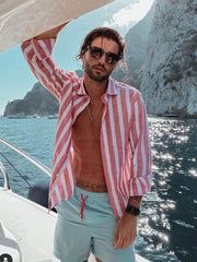 Men's European Casual Striped Beach Shirt