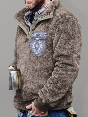 Men’s Faux Fur Quarter Zip Up Sweatshirt