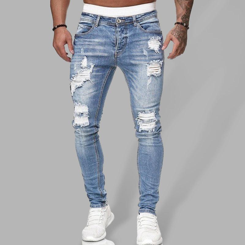 Men's Solid Color Ripped Stretch Skinny Distressed Jeans