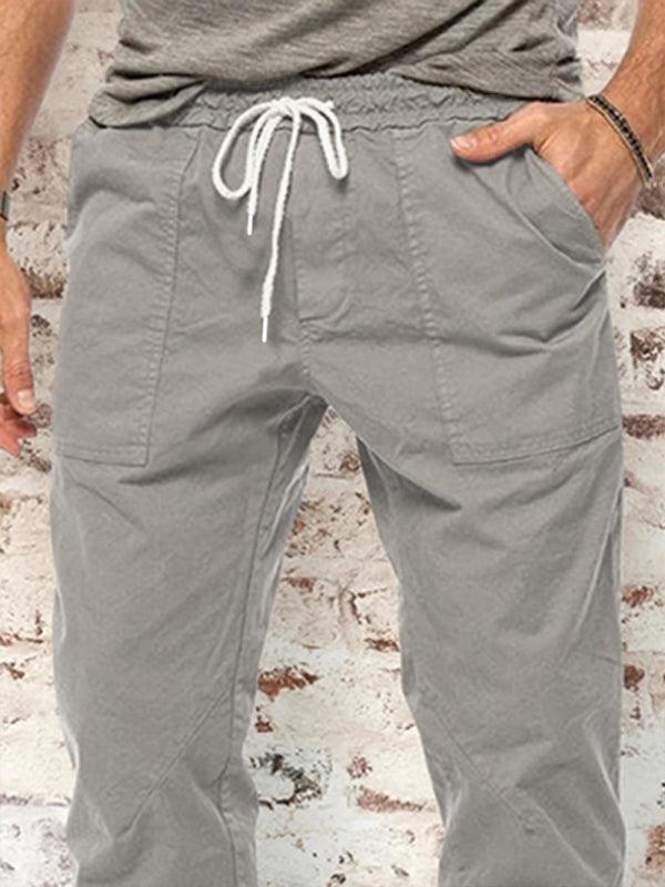 Men's Drawstring Waist Solid Color Cargo Pants