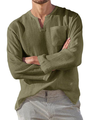 Men's Solid Color Linen Pullover Tunic Shirts