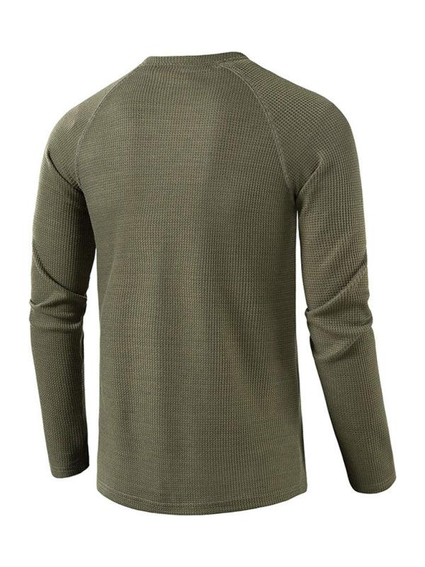 Men's Solid Color Waffle Knit Henley