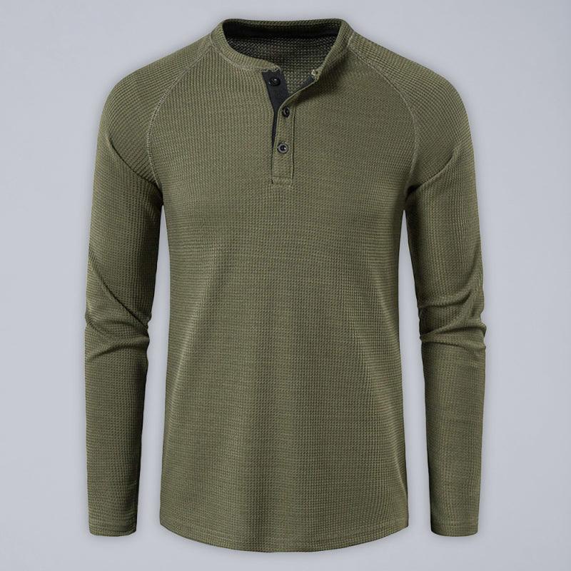 Men's Solid Color Waffle Knit Henley
