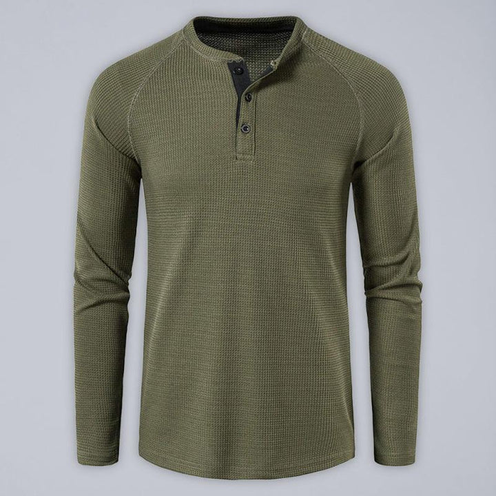 Men's Solid Color Waffle Knit Henley