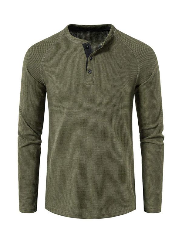 Men's Solid Color Waffle Knit Henley