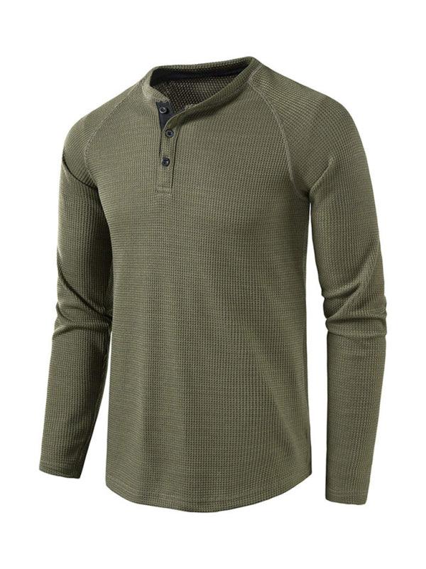 Men's Solid Color Waffle Knit Henley