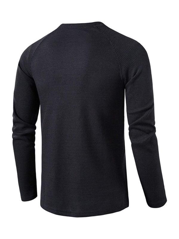 Men's Solid Color Waffle Knit Henley