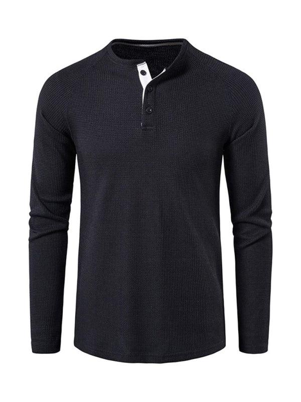 Men's Solid Color Waffle Knit Henley