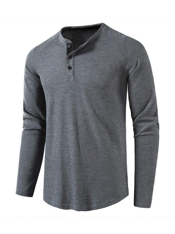 Men's Solid Color Waffle Knit Henley