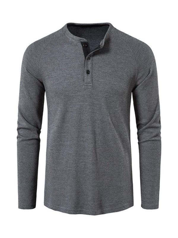 Men's Solid Color Waffle Knit Henley
