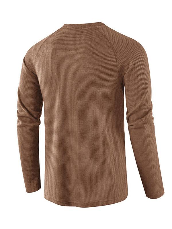 Men's Solid Color Waffle Knit Henley