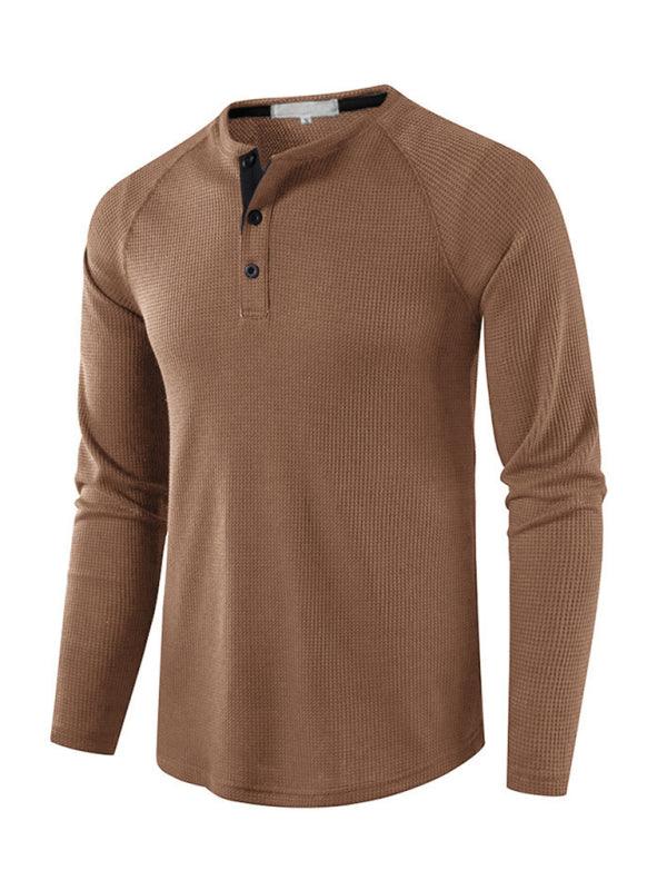 Men's Solid Color Waffle Knit Henley
