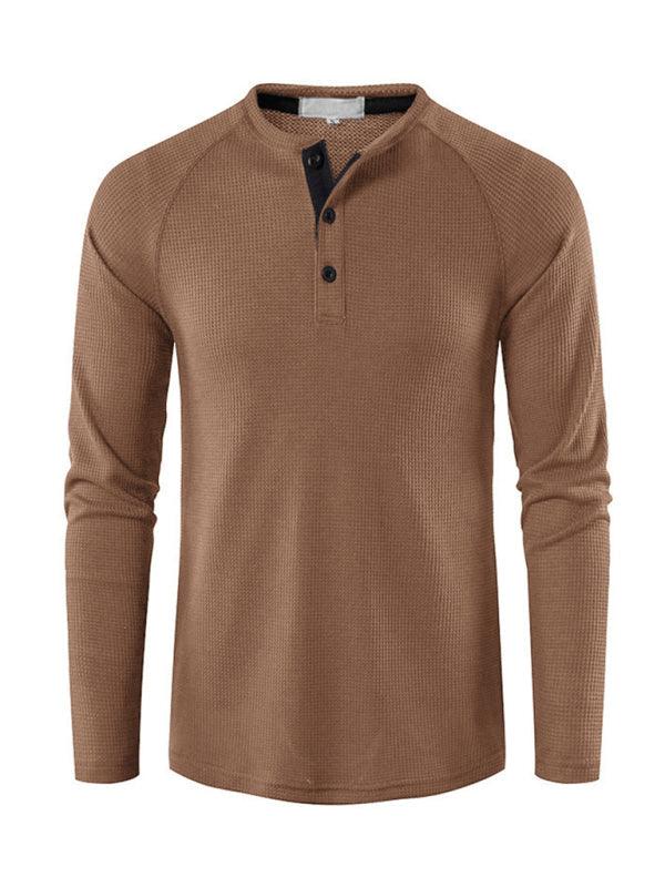 Men's Solid Color Waffle Knit Henley