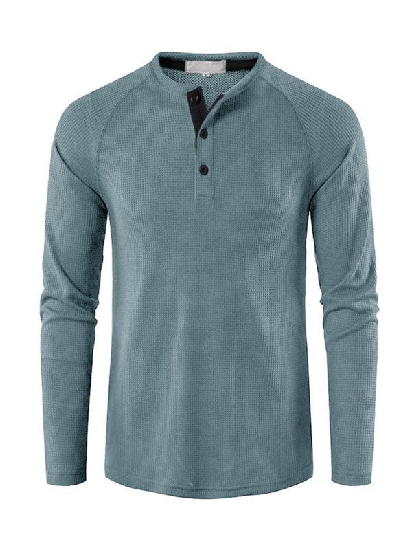 Men's Solid Color Waffle Knit Henley