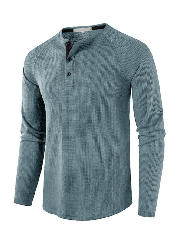 Men's Solid Color Waffle Knit Henley