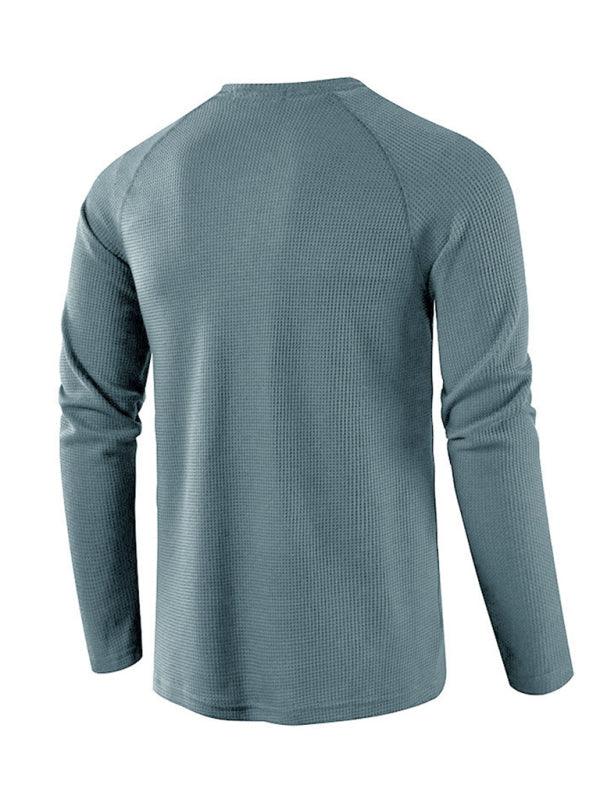 Men's Solid Color Waffle Knit Henley
