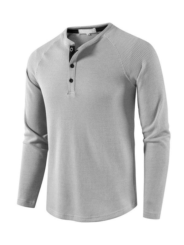 Men's Solid Color Waffle Knit Henley