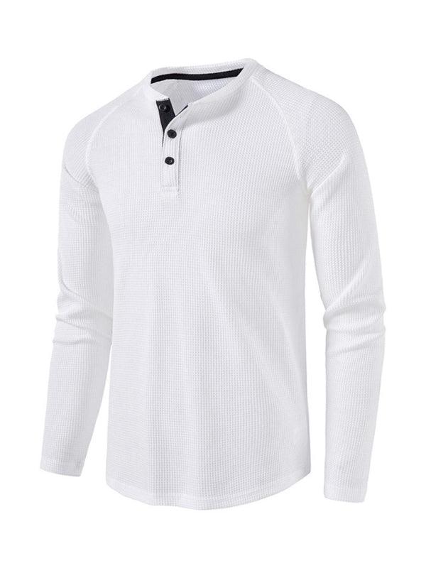 Men's Solid Color Waffle Knit Henley