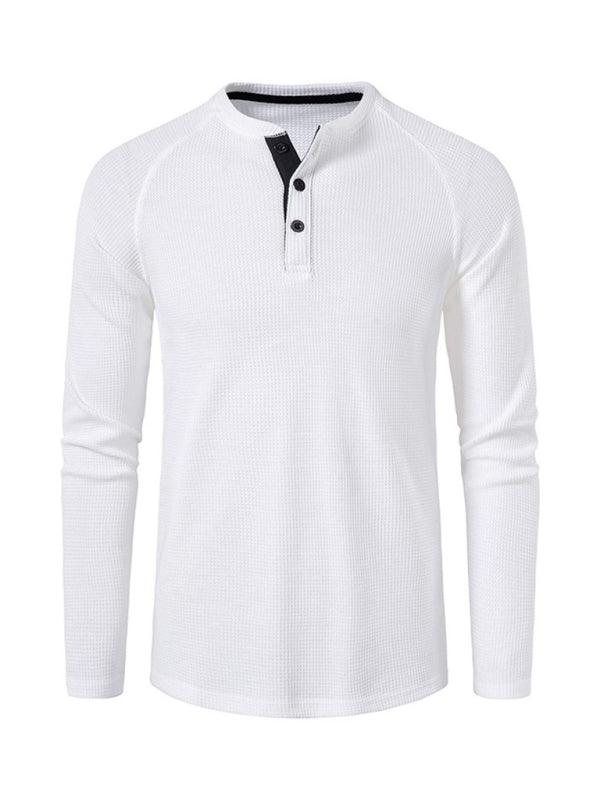 Men's Solid Color Waffle Knit Henley