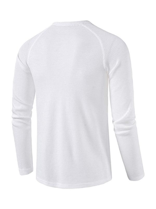 Men's Solid Color Waffle Knit Henley