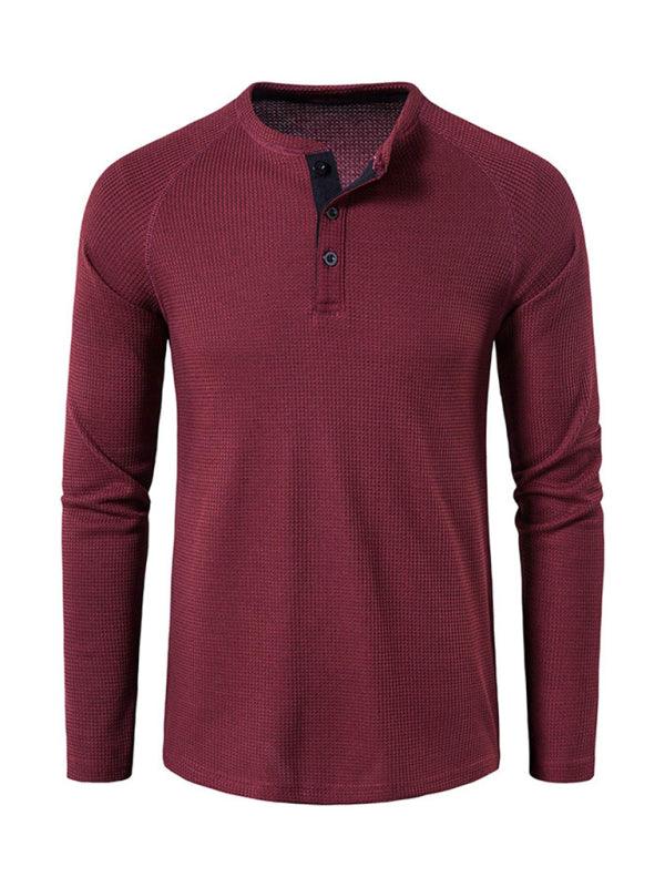 Men's Solid Color Waffle Knit Henley