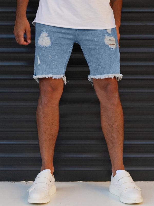 New Men's Ripped Denim Shorts Cropped Pants
