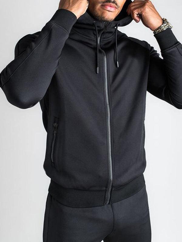 Men's casual hooded color block running fitness suit