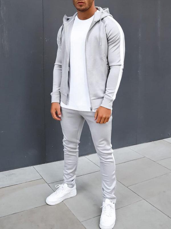 Men's casual hooded color block running fitness suit