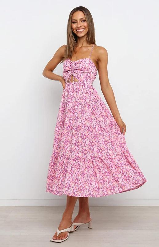 Women's Sling Gathered Floral Cutout Dress