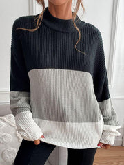 women's color block long sleeve turtleneck sweater women's fashion