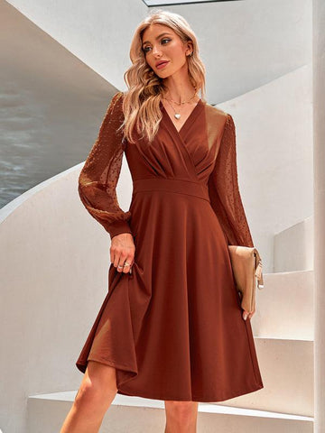 Women's trend V-neck solid color Jacquard Dress