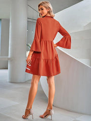 Women's casual solid color V-neck Ribbon Dress