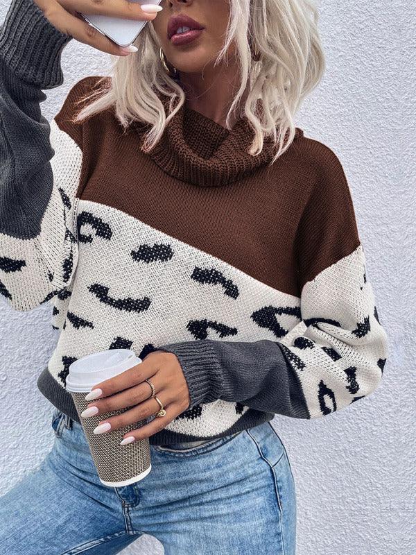 Women’s Cowl Neck Sweater With Colorblock Print