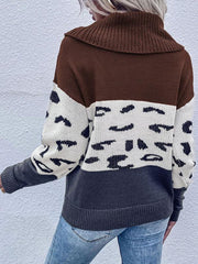 Women’s Cowl Neck Sweater With Colorblock Print