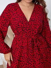 Women’s Plus Size Long Sleeve Faux Animal Print Wrap Sequin Dress