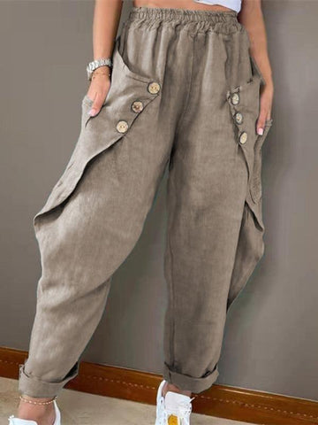 Women’s Solid Color Soft Blend Bat Buttons Packet Cargo Pants