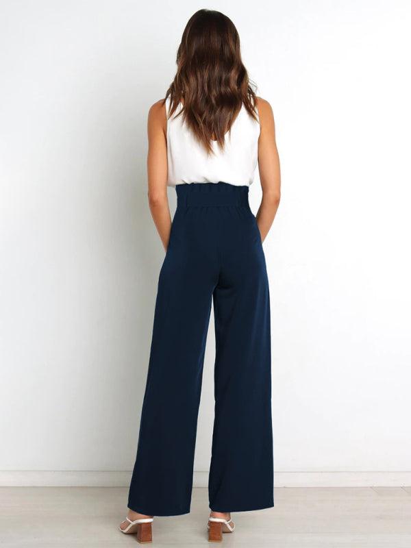 Women's Solid Color Chic And Fun Belted Wide Leg Trousers