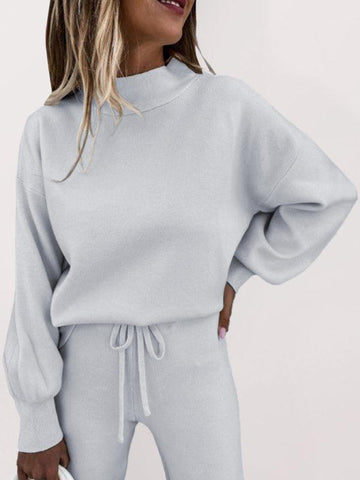 Women's Solid Color Relaxed Fit Long Sleeve Turtleneck Sweatshirt Pants Set