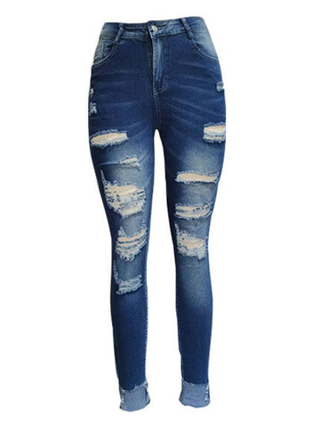 Women's Rip Distressed Lined With Plaid Print Curvy Fit Skinny Jeans